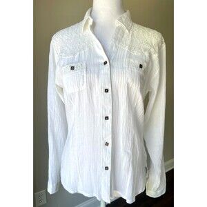 Blanc du Nil Shirt US 6 Gauzy Egyptian Cotton Lace Back Boho Airy Travel Summer